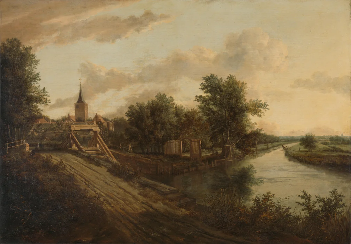 Landscape with rolling bridge by anonymous, painting, 1660