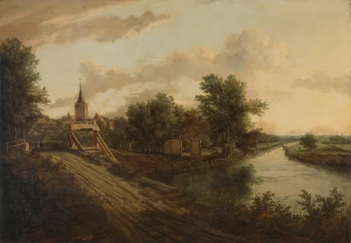Landscape with rolling bridge by anonymous, painting, 1660