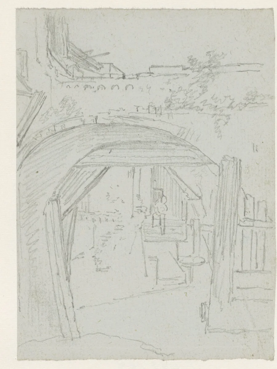 Gezicht onder een brug by Georges Michel, drawing, 1773-1843