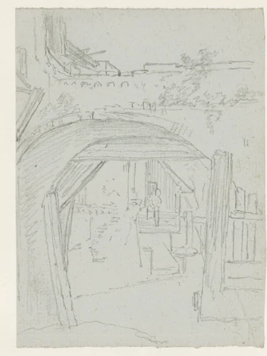 Gezicht onder een brug by Georges Michel, drawing, 1773-1843