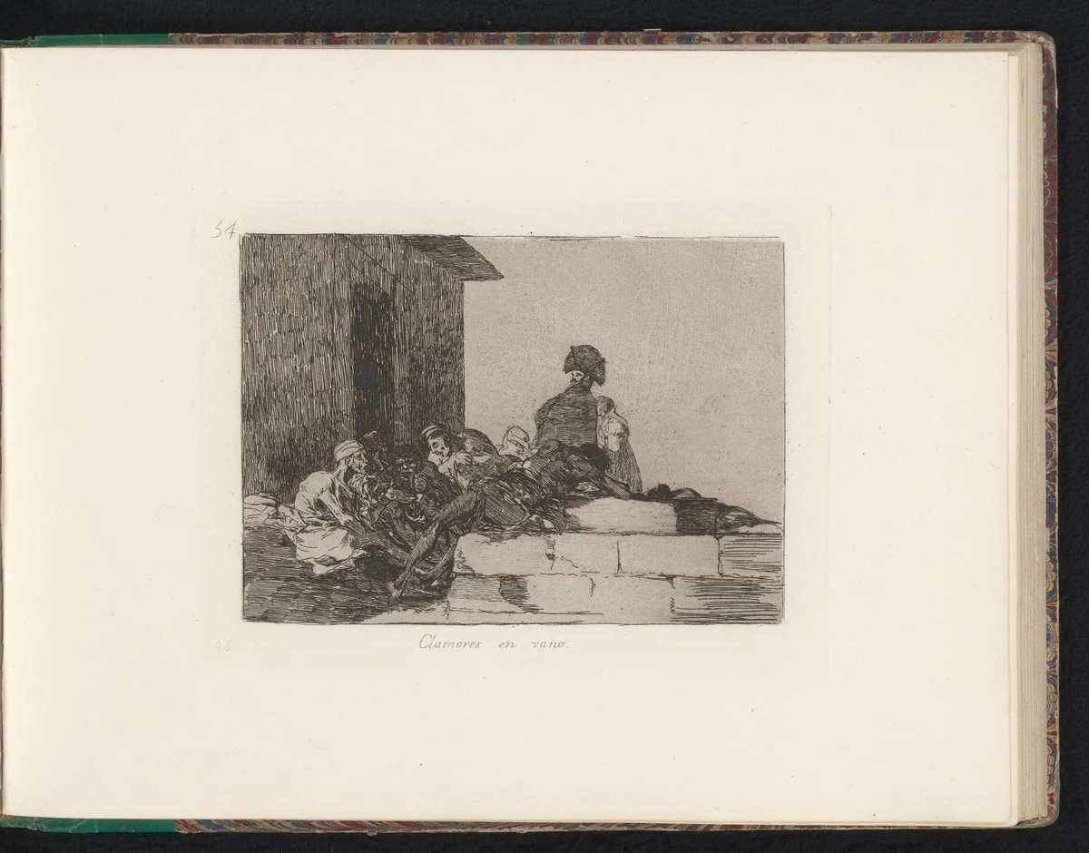 Uitgemergelde krijgsgevangenen bedelen bij een soldaat by Francisco de Goya, book, 1810-1820