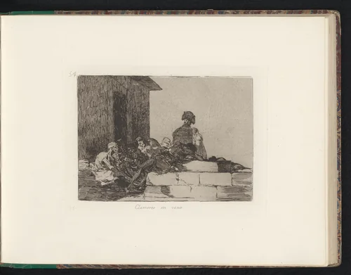 Uitgemergelde krijgsgevangenen bedelen bij een soldaat by Francisco de Goya, book, 1810-1820