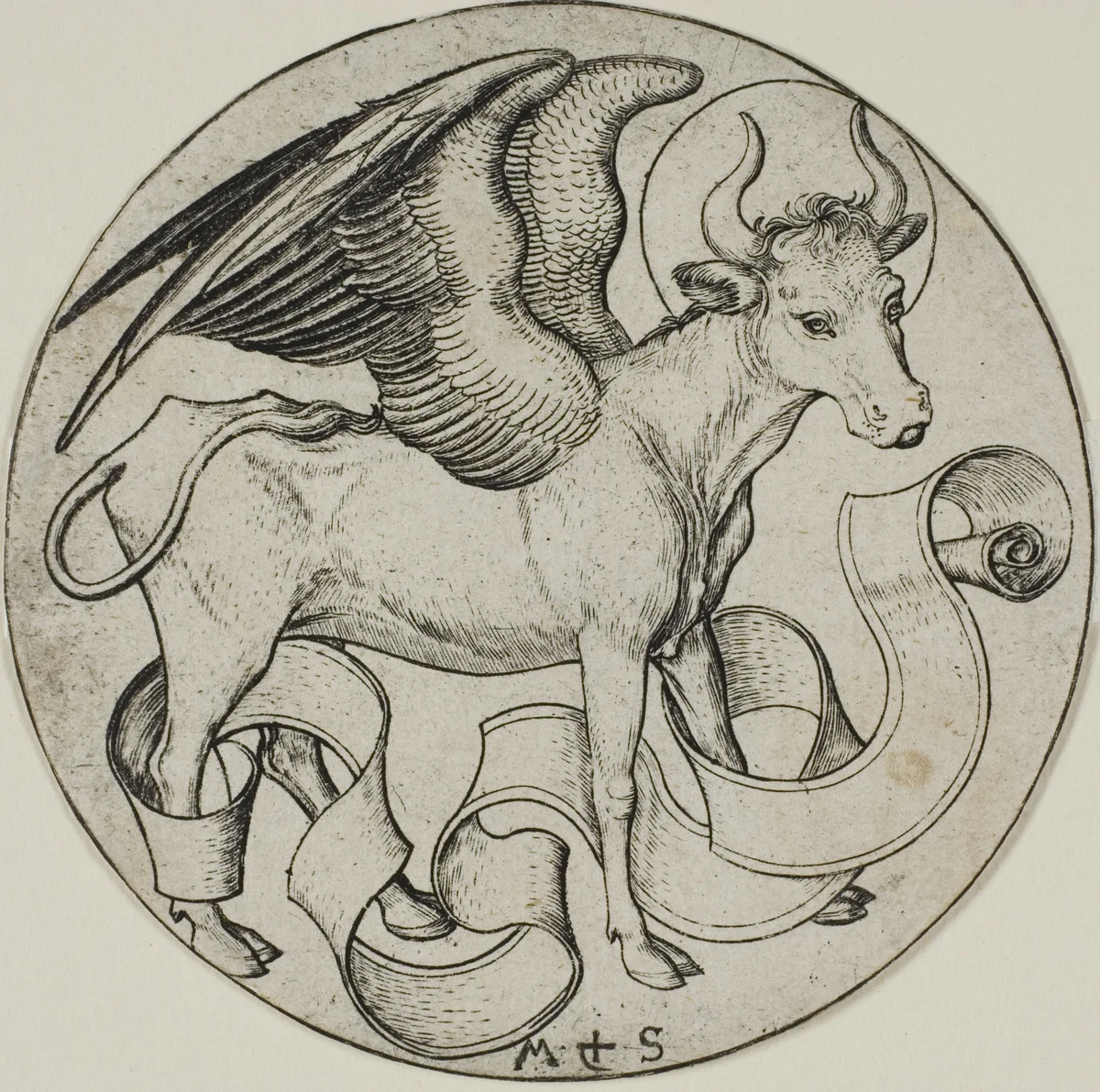 The Ox of St. Luke by Martin Schongauer, print, 1450-1491