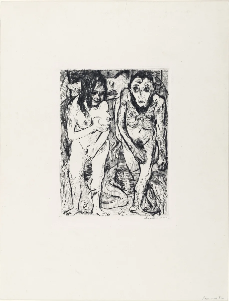Adam and Eve (Adam und Eva) by Max Beckmann, print, 1917