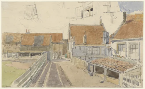 Huizen in de Vinkenbuurt, Amsterdam by Jan Hanau, drawing, 1885