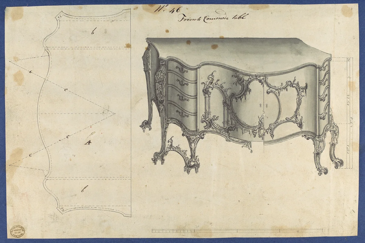 French Commode Table, from Chippendale Drawings, Vol. II by Thomas Chippendale, drawing, 1753