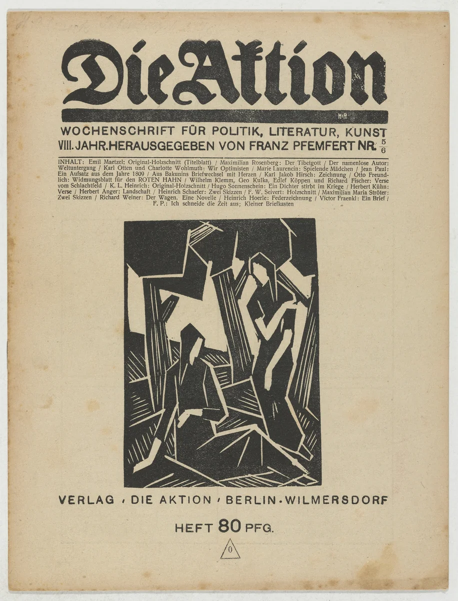Die Aktion, vol. 8, no. 5/6 by Emil Maetzel
Otto Freundlich
Katharina Heise
Herbert Anger
Franz Wilhelm Seiwert
Ottheinrich Strohmeyer, periodical, 1918