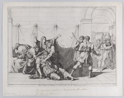 Plate 14: The Tragic Death of Tarquin the Elder; from volume I of Rollin's 'Istoria Romana' by Bartolomeo Pinelli, print, 1818