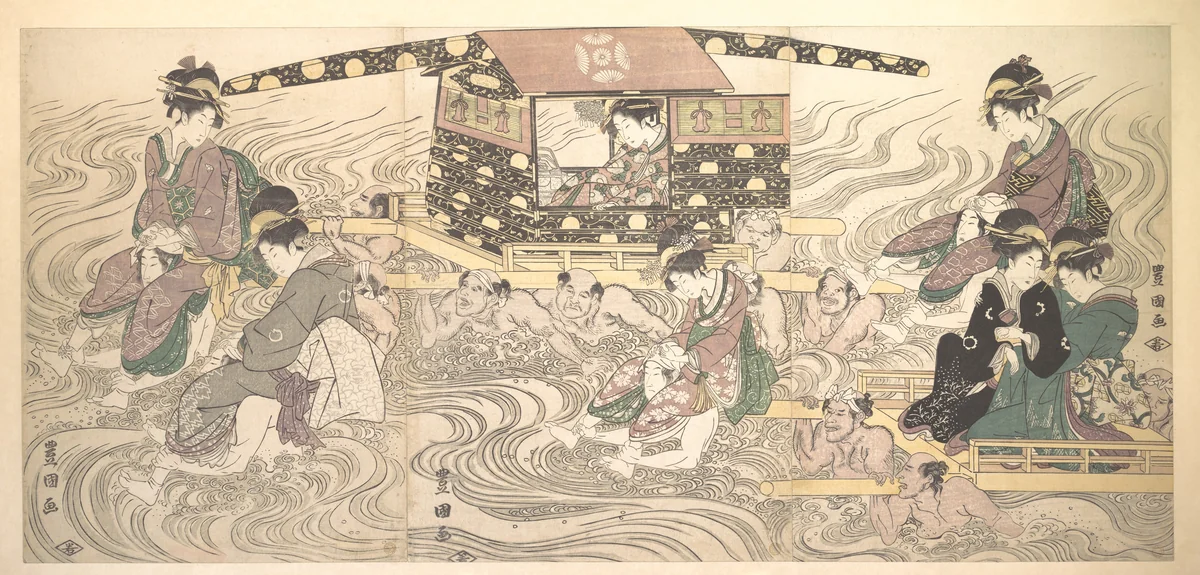 Fair Travellers Fording the River Oi by Utagawa Toyokuni, print, 1790-1810