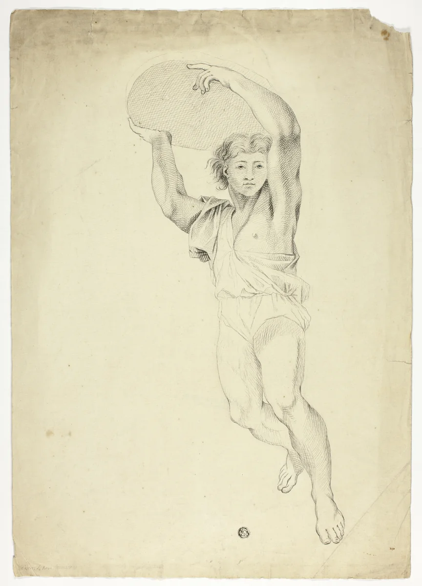 Boy Carrying Weight by Charles Le Brun, drawing, 1790-1899