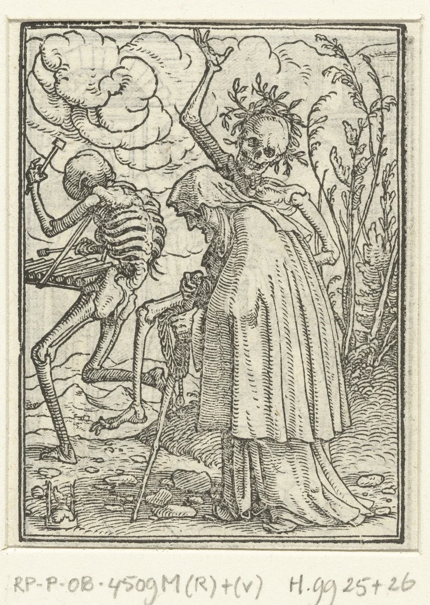 Oude vrouw en de Dood by Hans Holbein, print, 1524-1526