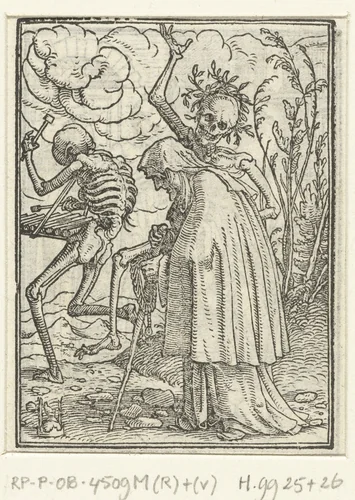 Oude vrouw en de Dood by Hans Holbein, print, 1524-1526