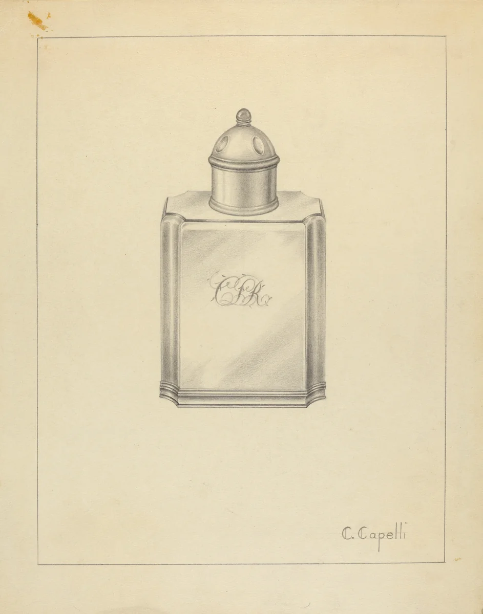 Silver Tea Caddy by Hester Duany, index of american design, 1939