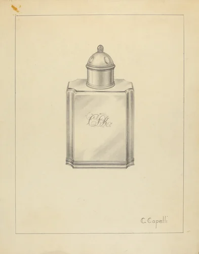 Silver Tea Caddy by Hester Duany, index of american design, 1939