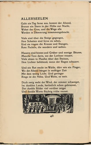 Allerseelen (All Soul's Day) (in-text plate) from mock-up of Georg Heym: Umbra Vitae (Georg Heym: Shadow of Life) by Ernst Ludwig Kirchner, volume, 1912-1922