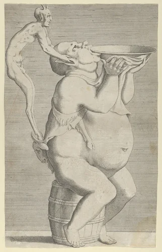 Silenus, as a Vase, Satyr Handle by Léon Davent, print, 1540-1556