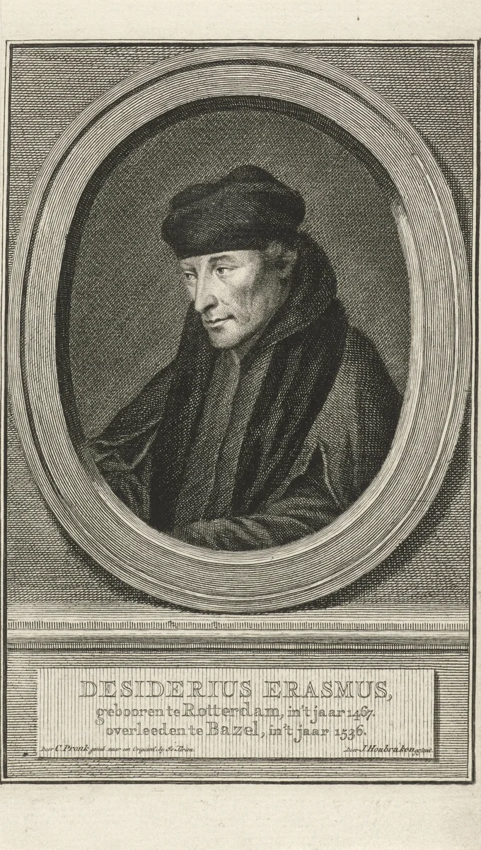 Portret van Desiderius Erasmus by Jacob Houbraken, print, 1790-1796