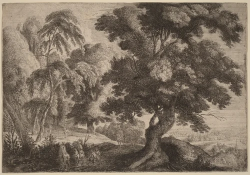 Landscape with Two Deer by Ignatius van der Stock, print, 1660-1700