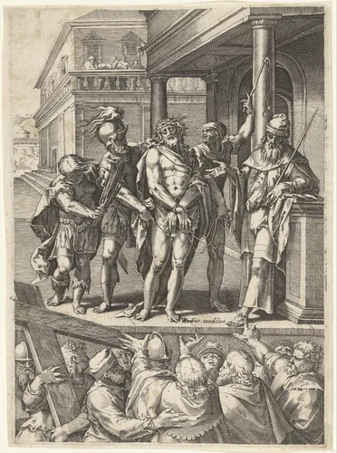 Christus aan het volk getoond (Ecce Homo) by anonymous, print, 1572-1649
