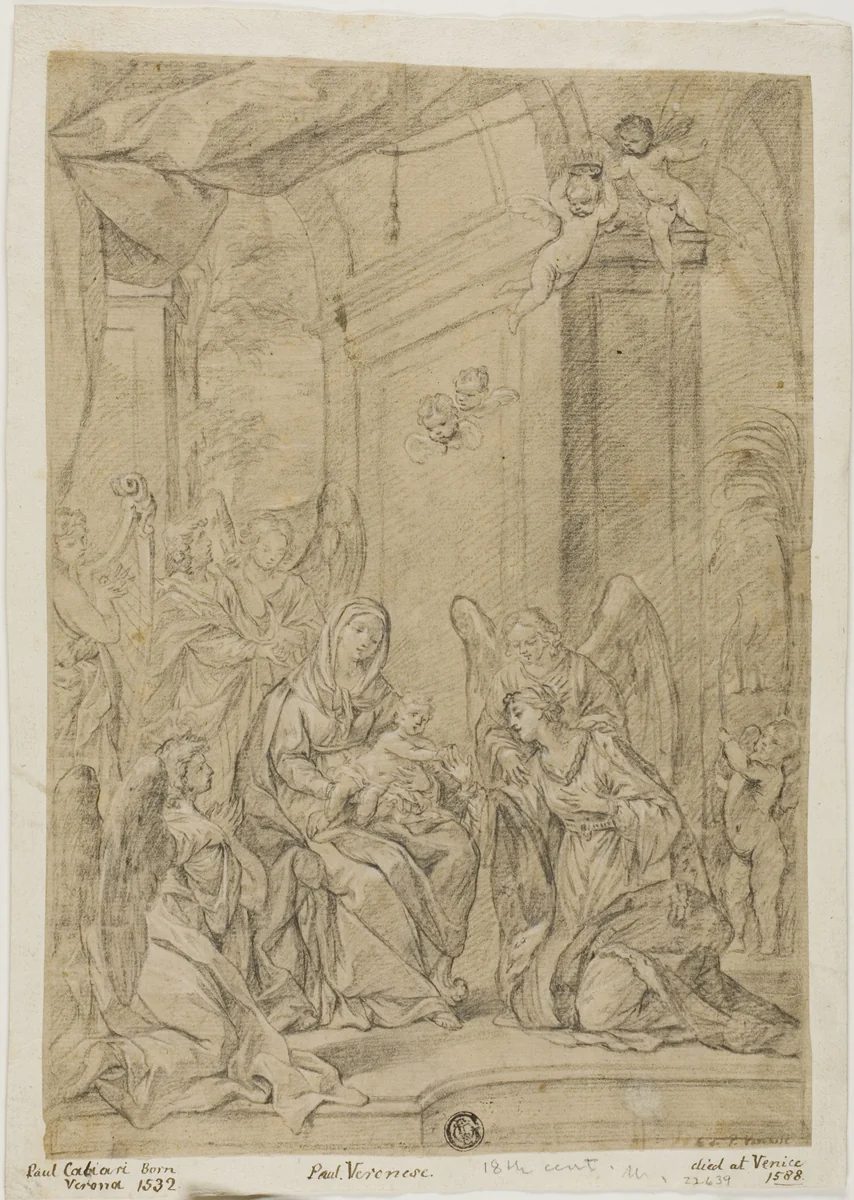 Mystic Marriage of St. Catherine by Paolo Veronese, drawing, 1500-1599