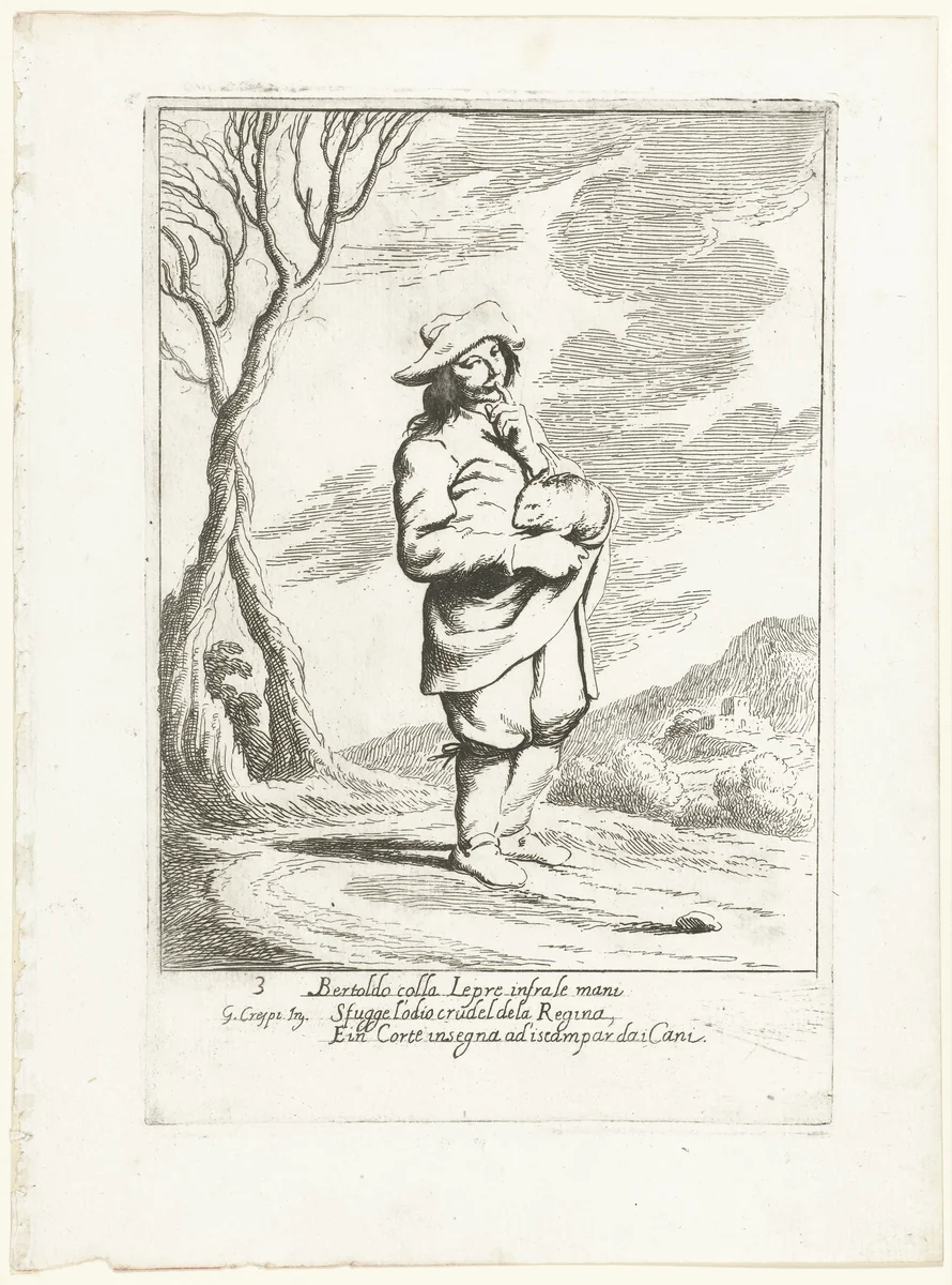 Bertoldo met een haas by Giuseppe Maria Crespi, print, 1710-1715