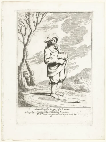 Bertoldo met een haas by Giuseppe Maria Crespi, print, 1710-1715