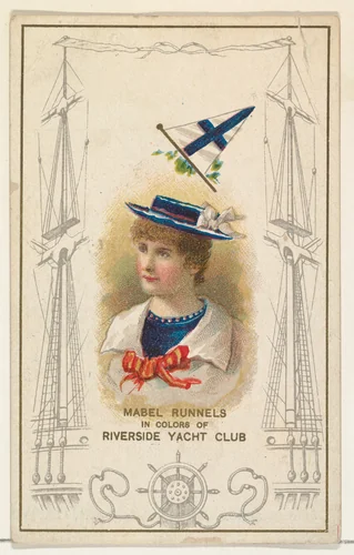 Mabel Runnels in Colors of Riverside Yacht Club, from the Yacht Colors of the World series (N140) issued by Duke Sons & Co. to promote Honest Long Cut Tobacco by W. Duke, Sons & Co., print, 1890