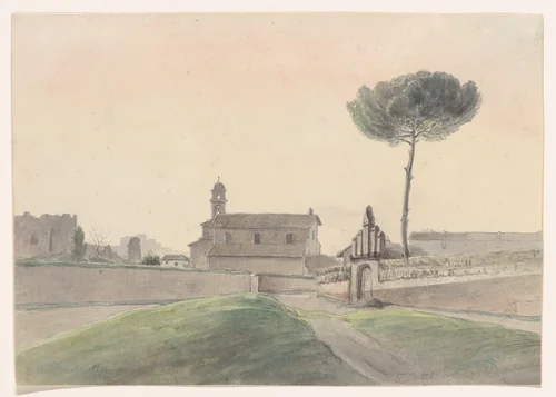 View of the Church of San Pancrazio, Rome, from the South by Franz Ludwig Catel, drawing, 1834