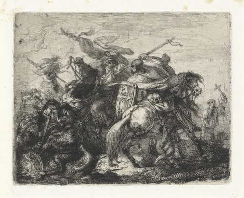 Strijd van kruisvaarders by Theodoor Schaepkens, print, 1825-1883