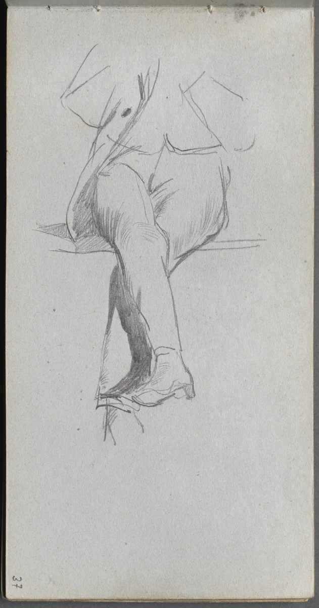 Sketchbook, page 37: Figure Study, crossed legs by Ernest Meissonier, book, 1860-1869