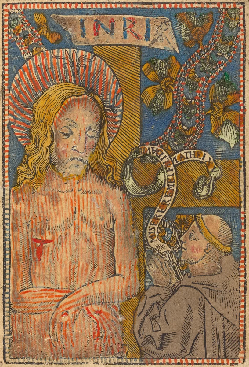 The Man of Sorrows with a Franciscan by French 15th Century, print, 1490-1500