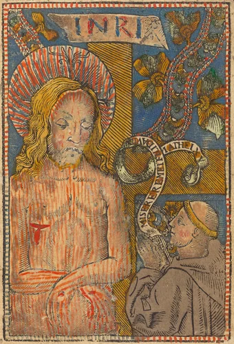 The Man of Sorrows with a Franciscan by French 15th Century, print, 1490-1500