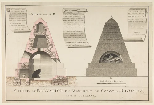 Cross-Section and Elevation of the Funeral Monument for General François Séverin Marceau (1769–1796) by anonymous, drawing, 1801