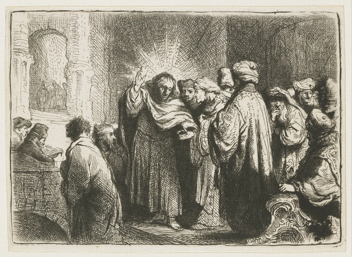 The tribute money by Rembrandt van Rijn, print, 1634