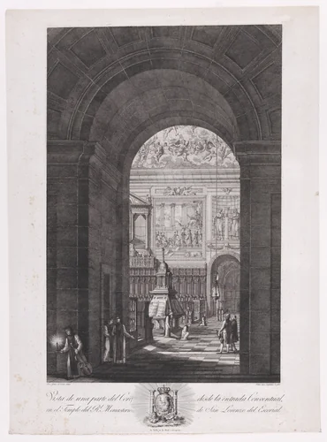 View of the Choir inside the church of the monastery of El Escorial, from "Views of El Escorial" by Tomás López Enguidanos, print, 1785-1795