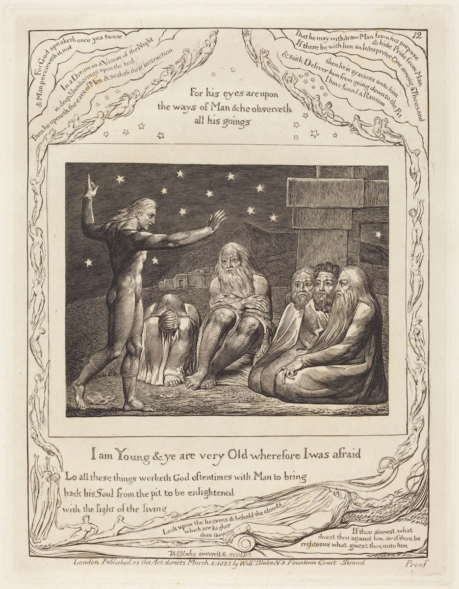 The Wrath of Elihu by William Blake, print, 1825