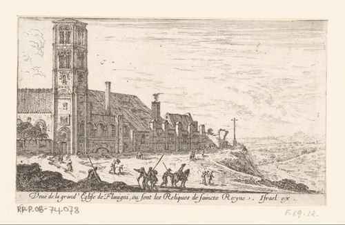 Gezicht op de kerk van Flavigny-sur-Ozerain by Israël Silvestre, print, 1650