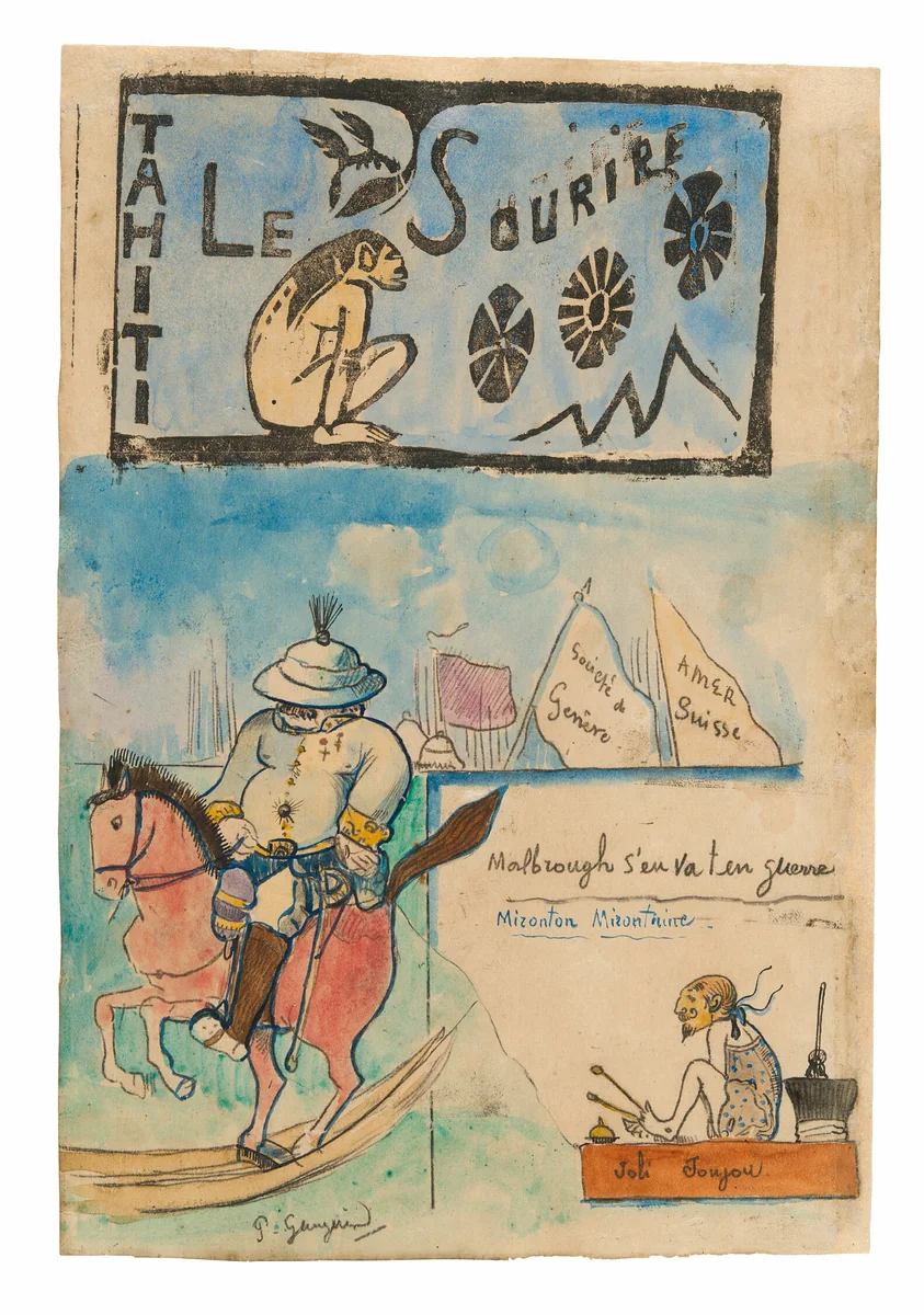 Caricatures of Gauguin and Governor Gallet, with headpiece from Le sourire by Paul Gauguin, print, 1900
