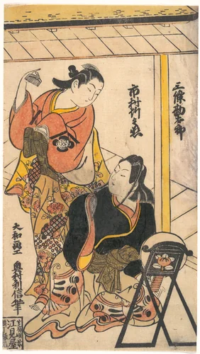 Portrait of Ichimura Takenojō and Sanjō Kantarō by Okumura Toshinobu, print, 1783-1803