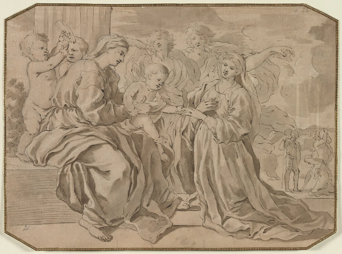 Mystic Marriage of St. Catherine by Nicolas Poussin, drawing
