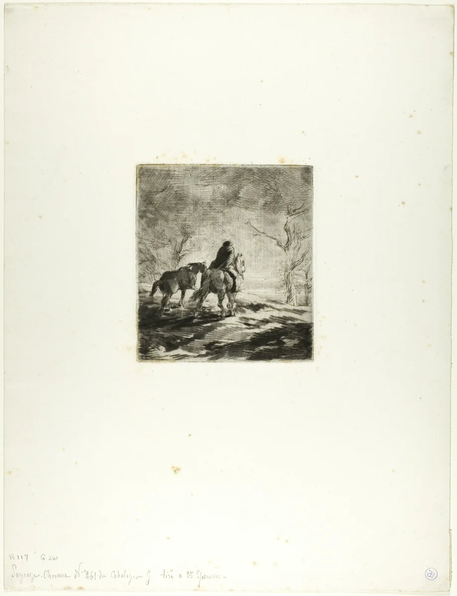 Traveler on Horseback by Charles-Émile Jacque, print, 1848