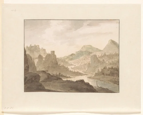 Rivierlandschap by Jan Griffier, drawing, 1655-1718