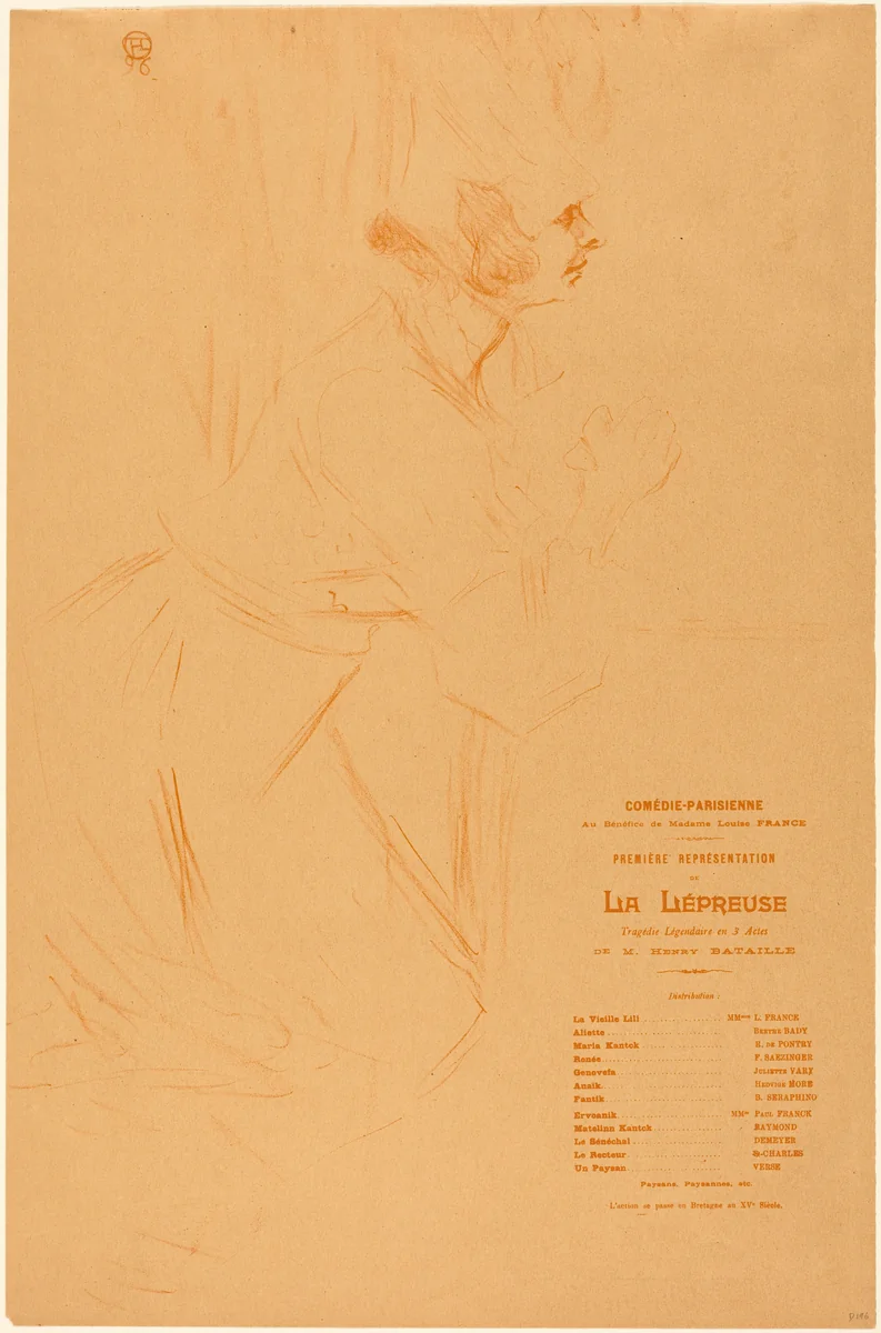 Program for "La lepreuse" (Programme pour "La lépreuse") by Henri de Toulouse-Lautrec, print, 1896