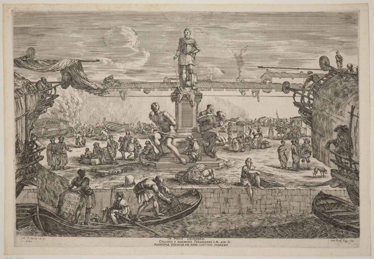 Statue of Ferdinand I by Stefano della Bella, print, 1654-1655