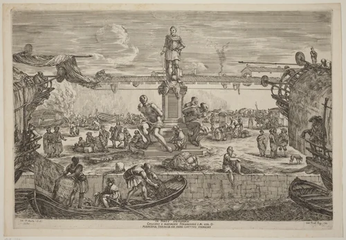 Statue of Ferdinand I by Stefano della Bella, print, 1654-1655