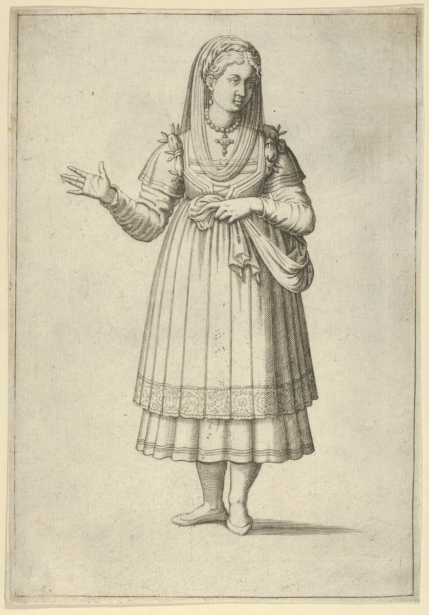 Girl from the Island of Paros, from "Les quatre premiers livres des navigations et pérégrinations orientales" by Nicolas de Nicolay by anonymous, print, 1568