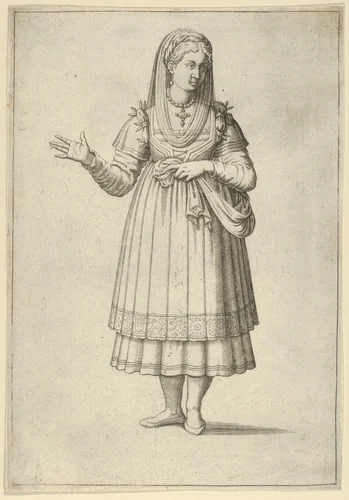 Girl from the Island of Paros, from "Les quatre premiers livres des navigations et pérégrinations orientales" by Nicolas de Nicolay by anonymous, print, 1568