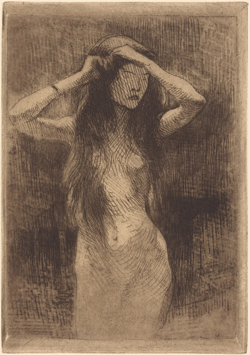 Nude Girl Combing Her Hair by Albert Besnard, print, 1887