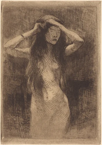 Nude Girl Combing Her Hair by Albert Besnard, print, 1887