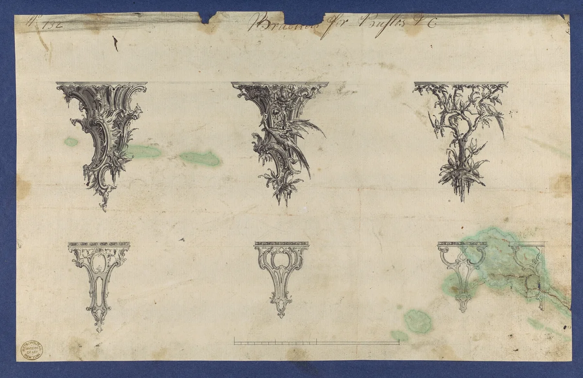 Brackets for Bustos, in Chippendale Drawings, Vol. I by Thomas Chippendale, drawing, 1754